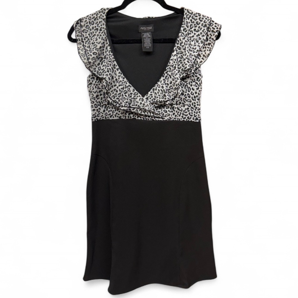 Alyn Paige NY Leopard Print Ruffle V-Neck Fit & Flare Mini Dress Size 5/6 - Picture 2 of 7